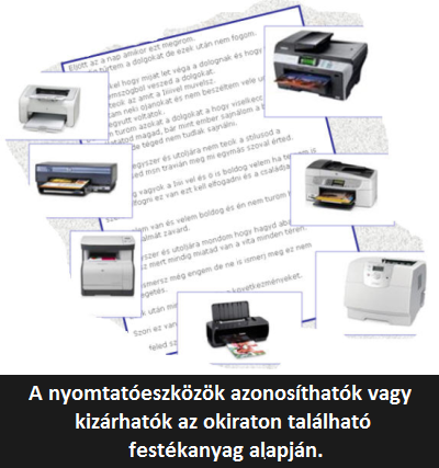 A nyomtatóeszközök azonosíthatók vagy kizárhatók az okiraton található festékanyag alapján
